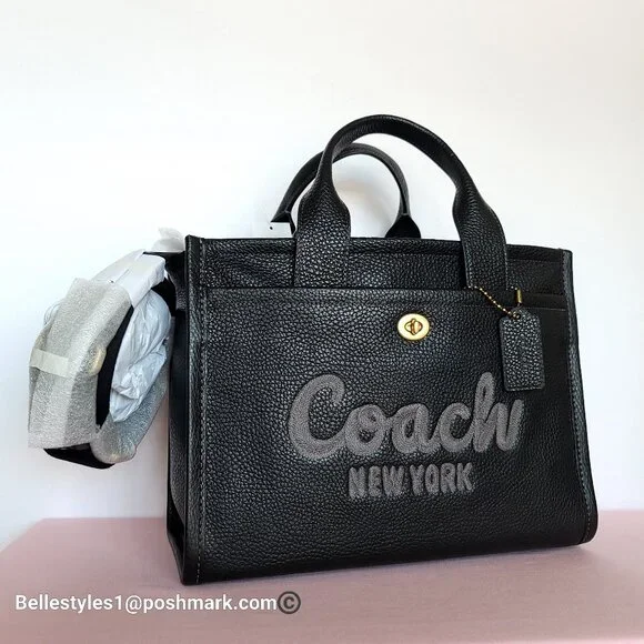 COACH Bubble Leather Cargo Tote Bag with Webbing Strap-MEDIUM Size-Black color⭐ - Picture 4 of 16